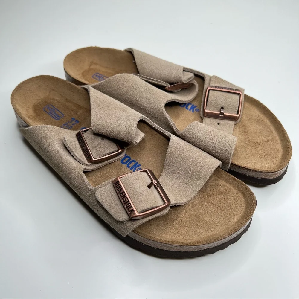 NEW BIRKENSTOCK Arizona Soft Slide Sandal Taupe Suede Size 37 EU 6 - 6.5… narrow_2